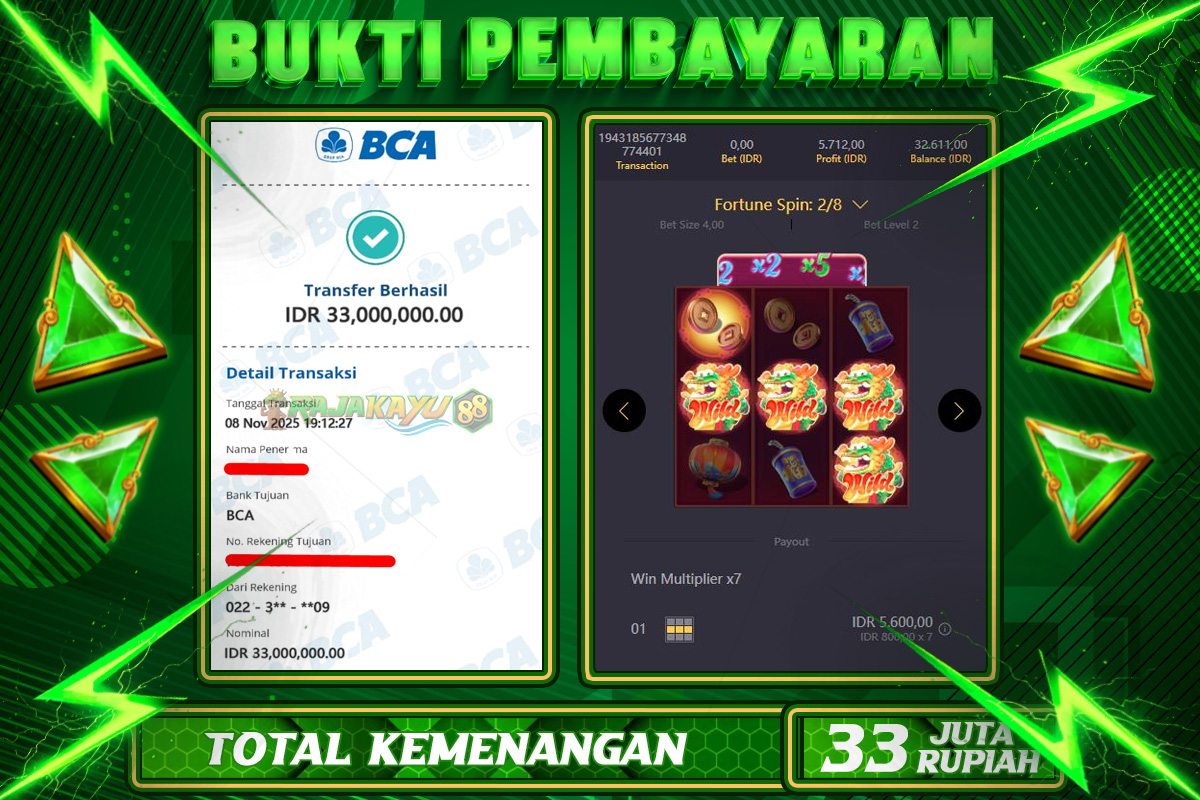 BUKTI RAJAKAYU 88 JACKPOT FORTUNE DRAGON Rp33.000.000,- LUNASS-POLL