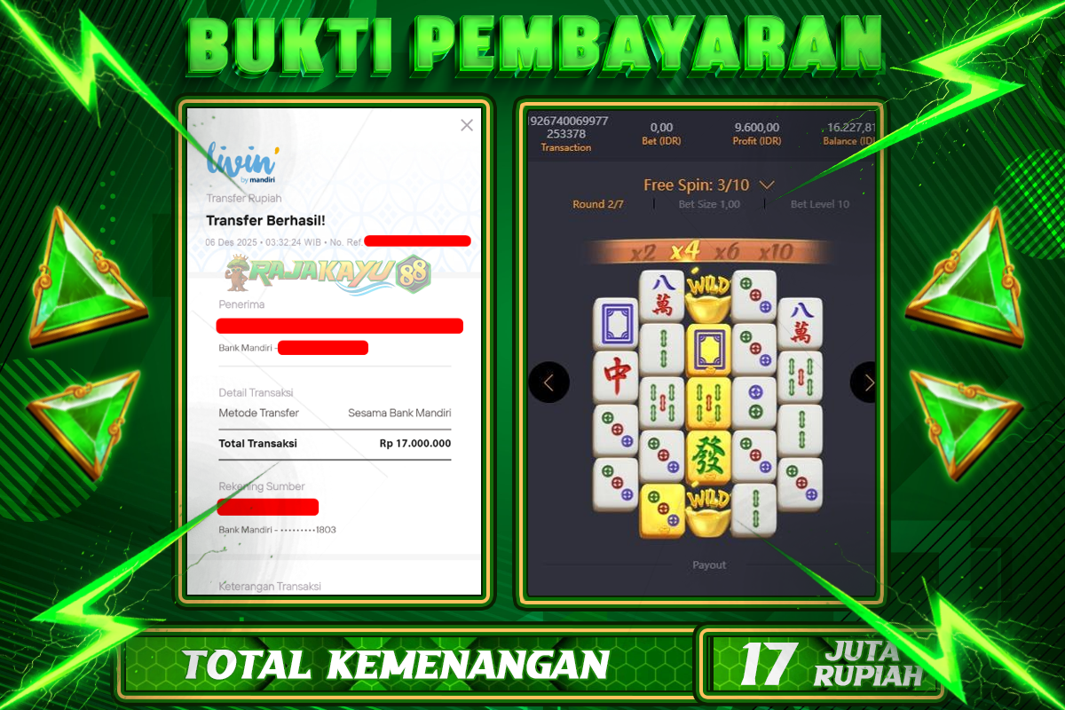 BUKTI RAJAKAYU 88 MAHJONG WAYS 2 Rp17.000.000,- LUNASS-POL