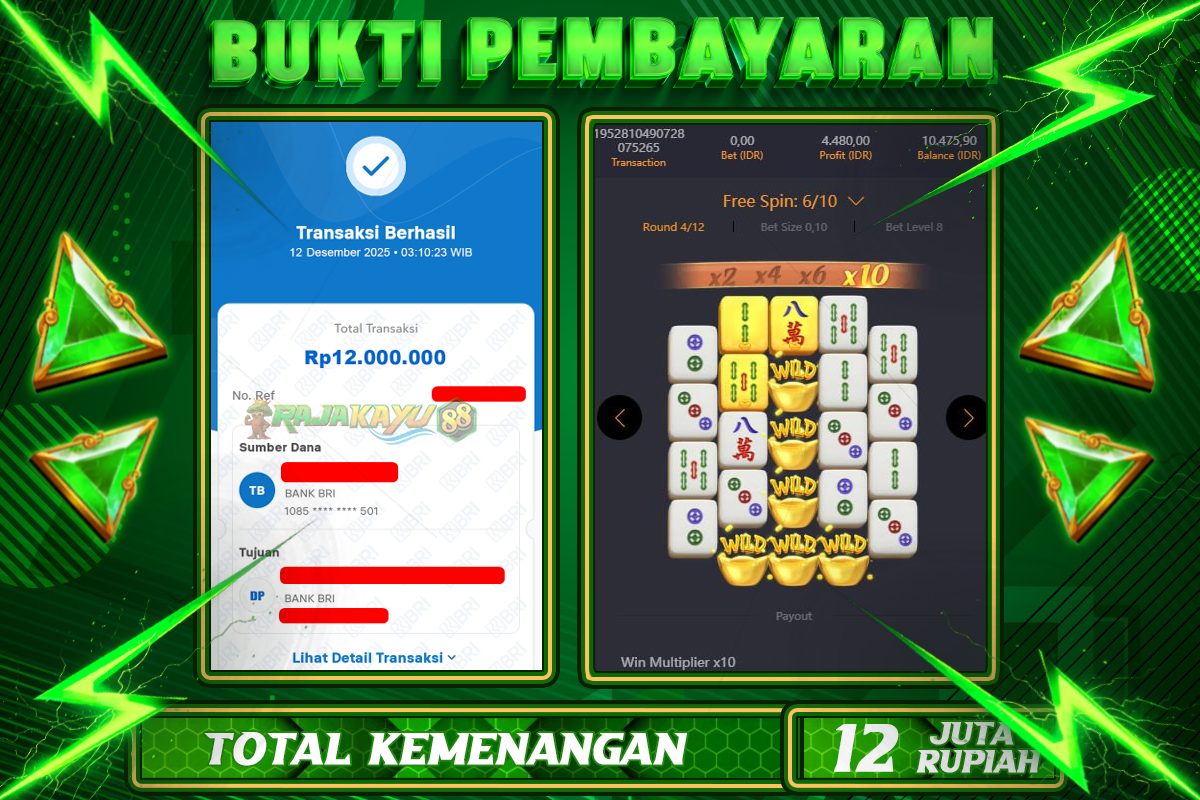 BUKTI RAJAKAYU 88 MAHJONG WAYS 2 Rp12.000.000,- LUNASS-POL-