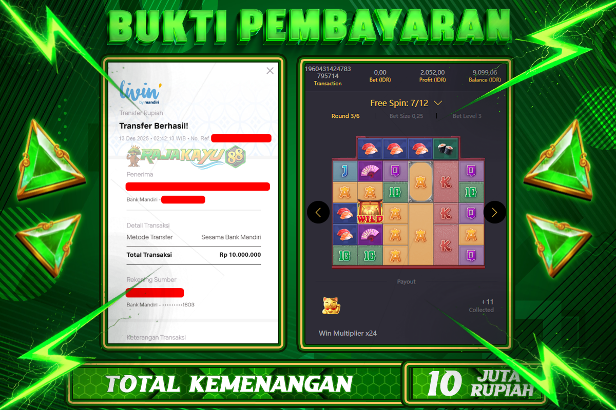 BUKTI RAJAKAYU 88 LUCKY NEKO Rp10.000.000,- LUNASS-POL-