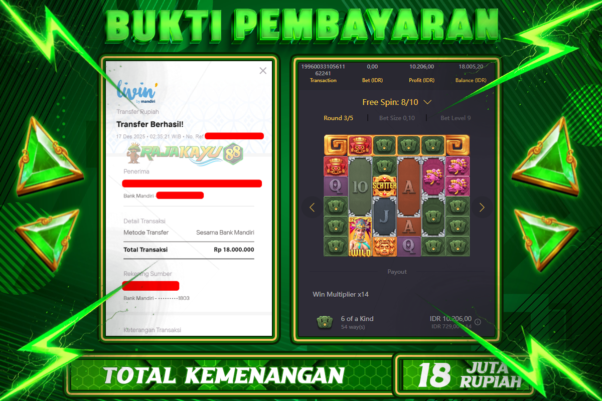 BUKTI RAJAKAYU 88 TREASURES OF AZTEC Rp18.000.000,- LUNASS-POL-