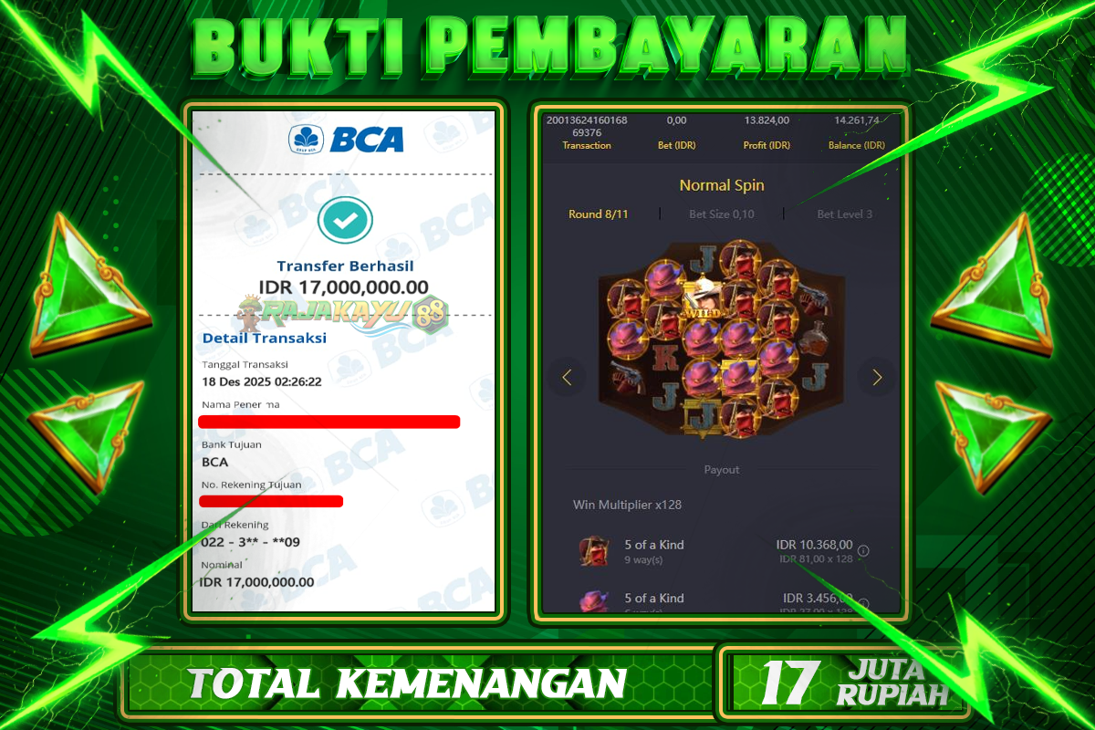 BUKTI RAJAKAYU 88 WILD BOUNTY SHOWDOWN Rp17.000.000,- LUNASS-POL