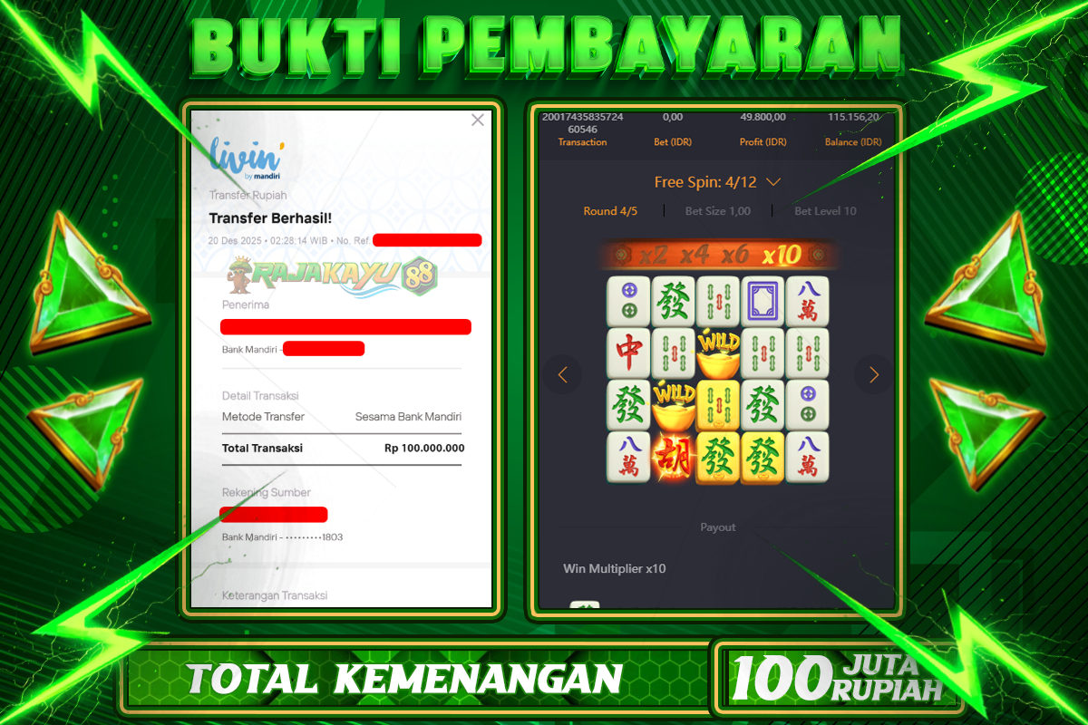 BUKTI RAJAKAYU 88 MAHJONG WAYS 1 Rp100.000.000,- LUNASS-POL-
